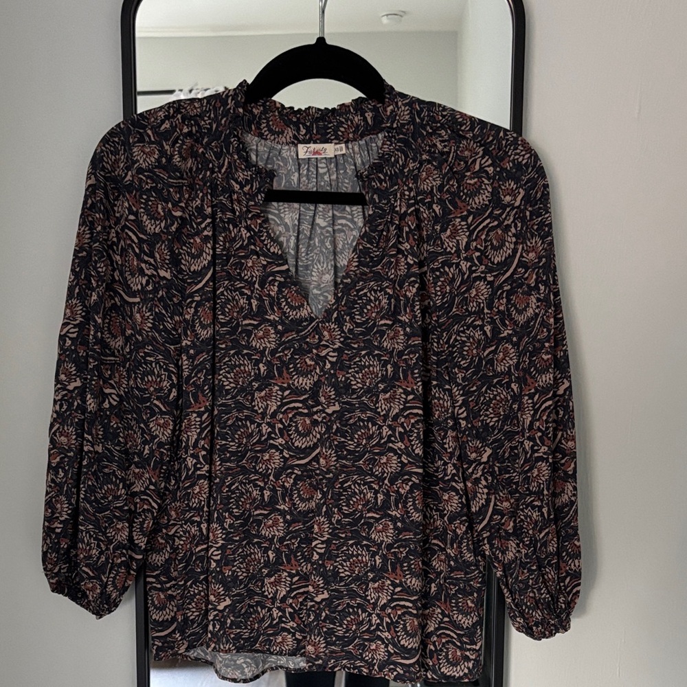 Faherty Black and Red Floral Blouse